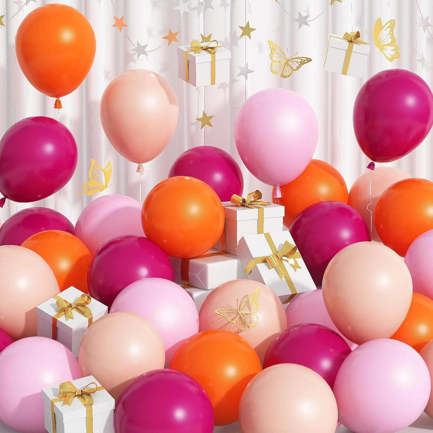 Pink and Orange Balloons, 60 Pcs Hot Pink Orange Balloons, 12 Inch Latex Balloon for Birthday Bridal Shower Wedding Engagement Thanksgiving Summer Party Decoration Supplies