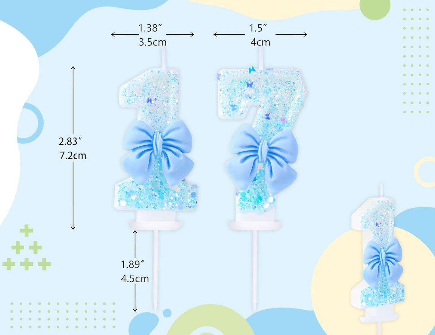 17 Birthday Candles Blue Bow Number 17 Cake Candles, 17th Cake Topper Decorations for Kids Pets Pastel Birthday Party Supplies (Number 17)