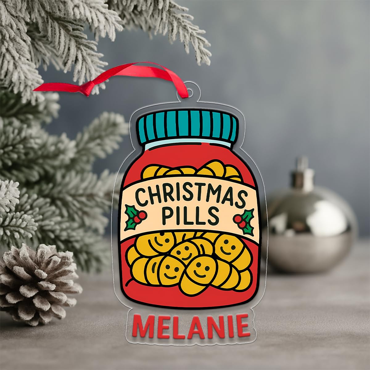 Personalized Happy Christmas Pill Ornament, Custom Funny Christmas Ornament, Humor Gag Gift, Medicine Decor Acrylic Ornament – Personalized Christmas Tree Decoration, Custom