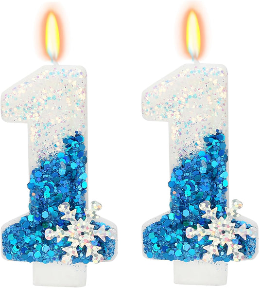 Snow Themed Birthday Candles, 11th Birthday Candle for Party Supplies, Winter Birthday Party Supplies, 2.76 inch Number 11 Candle Cake Topper Decoration (Number 11)