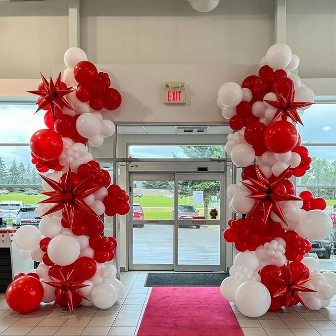 YMSZ Red and White Balloons Garland Arch Kit, 134pcs Red Balloon and White Balloons for Mother's Day, Valentine's Day, Birthday, Wedding, Christmas Party Decorations