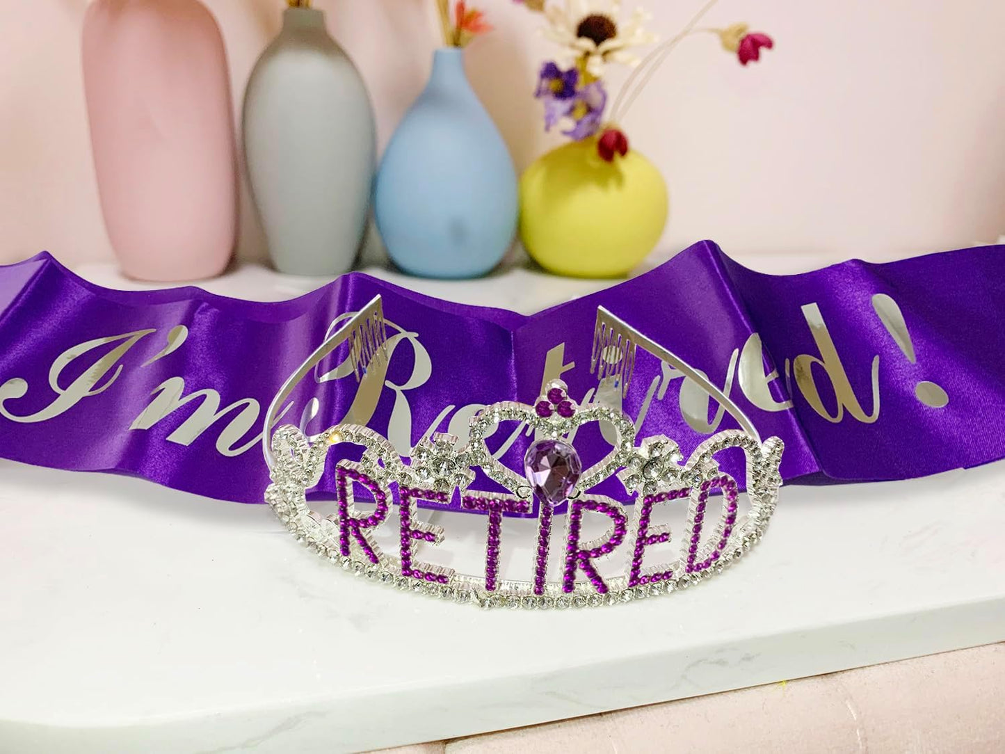 JETKONG Retirement Party Decorations - Tiara/Crown & Sash for Women, Party Supplies & Favors (Purple)