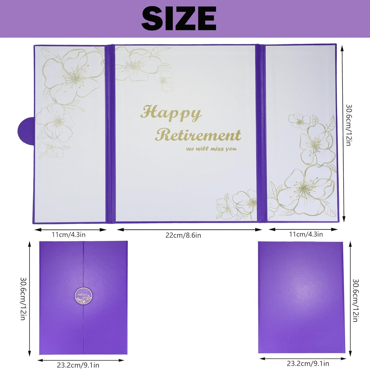 Large Retirement Card, Purple Gold Retirement Guest Book Alternative, Retirement Card for Man Woman, Happy Retirement Gifts Signature Board Book for Retirement Party Decorations