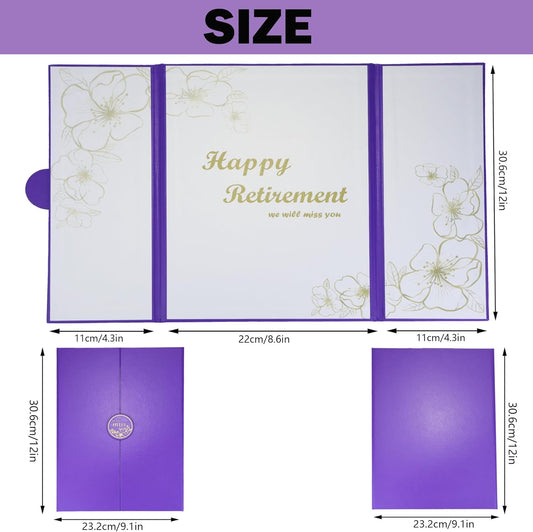 Large Retirement Card, Purple Gold Retirement Guest Book Alternative, Retirement Card for Man Woman, Happy Retirement Gifts Signature Board Book for Retirement Party Decorations