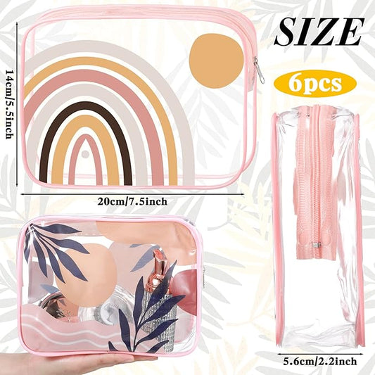 Cunno 6 Pcs Makeup Bags Gifts for Women Preppy Boho Smile Face Flamingo Clear Makeup Bags Cosmetic Transparent PVC Travel Toiletry Organizer for Birthday Party Favor(Boho Style)