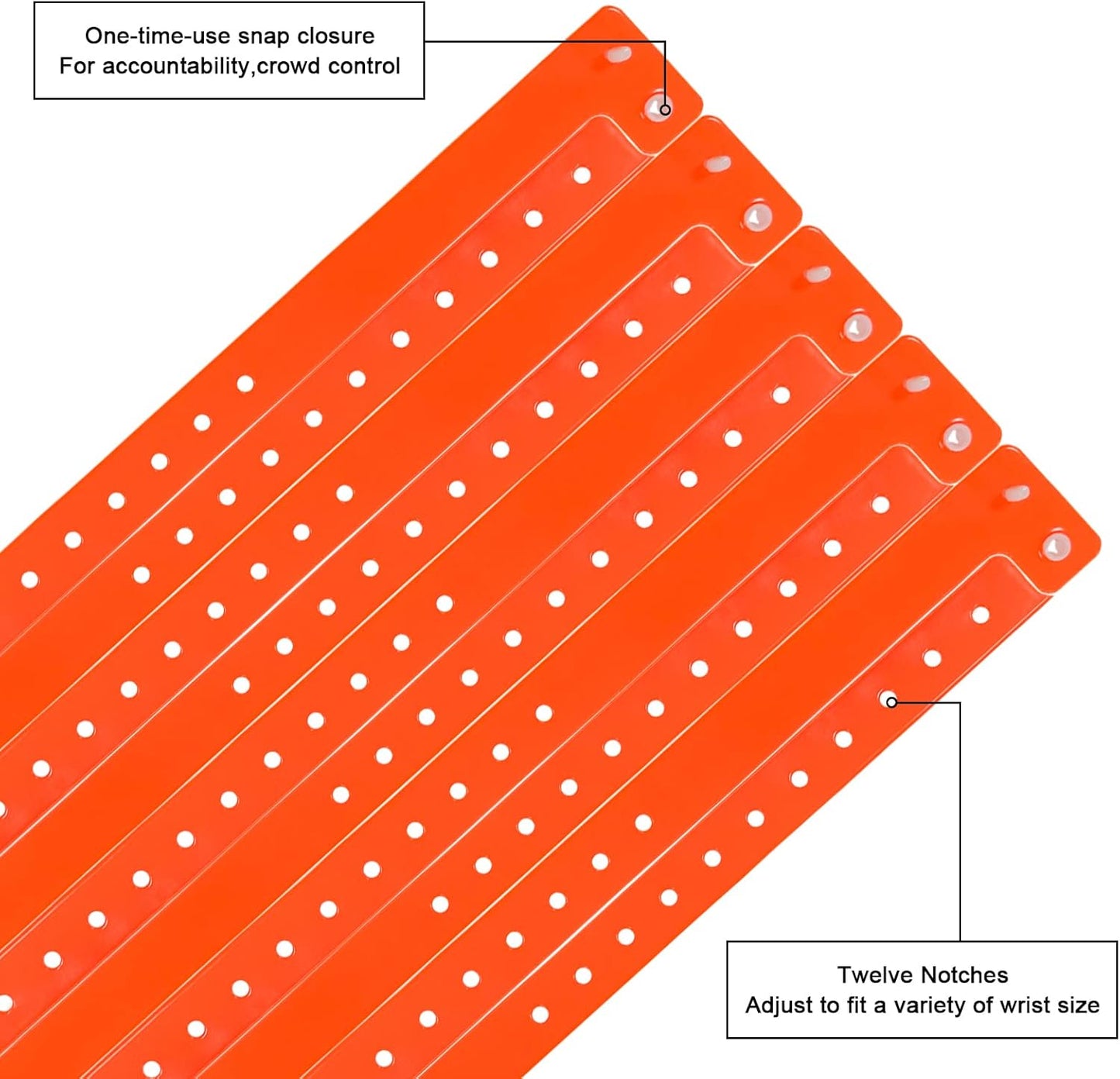 Orange Plastic Wristbands-500 Pack Colored Identification Wristbands for Events, Waterproof Lightweight Security Vinyl Wristbands for Party Concert Club Festival Entrance Admission
