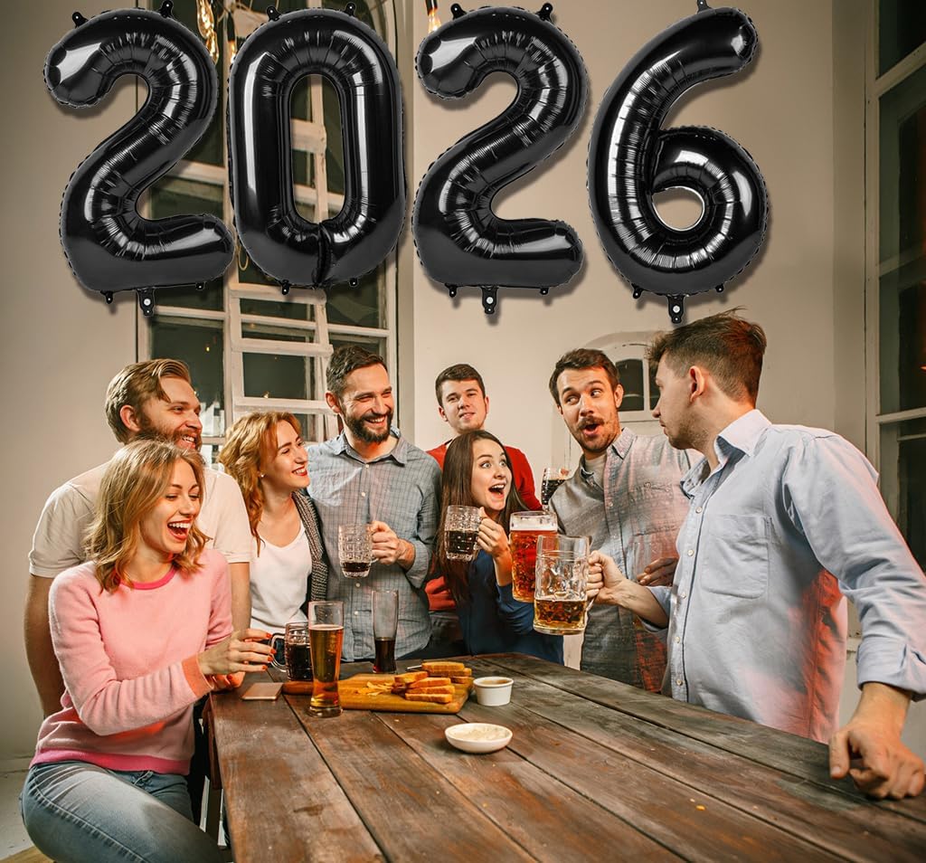 2026 Balloon - Black Birthday Number Balloons, 40 Inch Large Foil Balloons for Men Women Boys Girls Black Themed Birthday Decorations，Number 2026 Balloon
