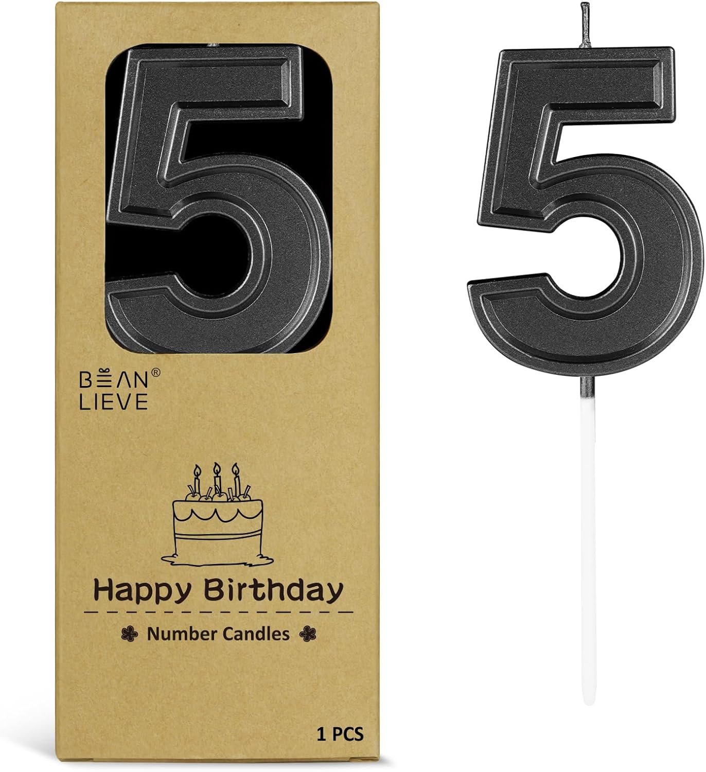 BEAN LIEVE Black Birthday Candles Number 5, Black Number Candles, Cake Number Candles for Birthday Parties and Wedding Anniversary Celebrations