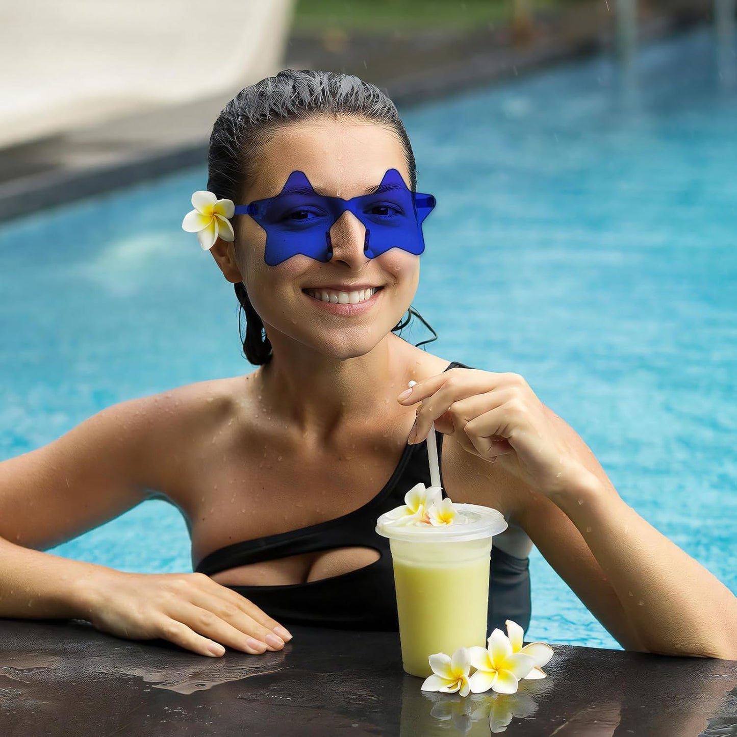Matcheck 8/40 Pcs Star Shaped Rimless Sunglasses Bulk Transparent Candy Gradient Color Glasses One Piece Fun Party Eyewear