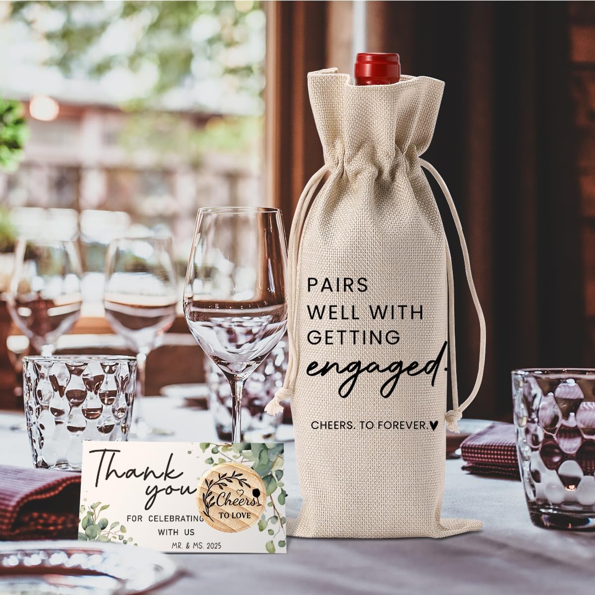 Engaged Gifts Engagement Gifts for Couples Her Engagement Party Decorations Gift for Couple Wine Bag Pairs Well with Getting Engaged Wine Bottle Bag with Thank You Card And Stopper