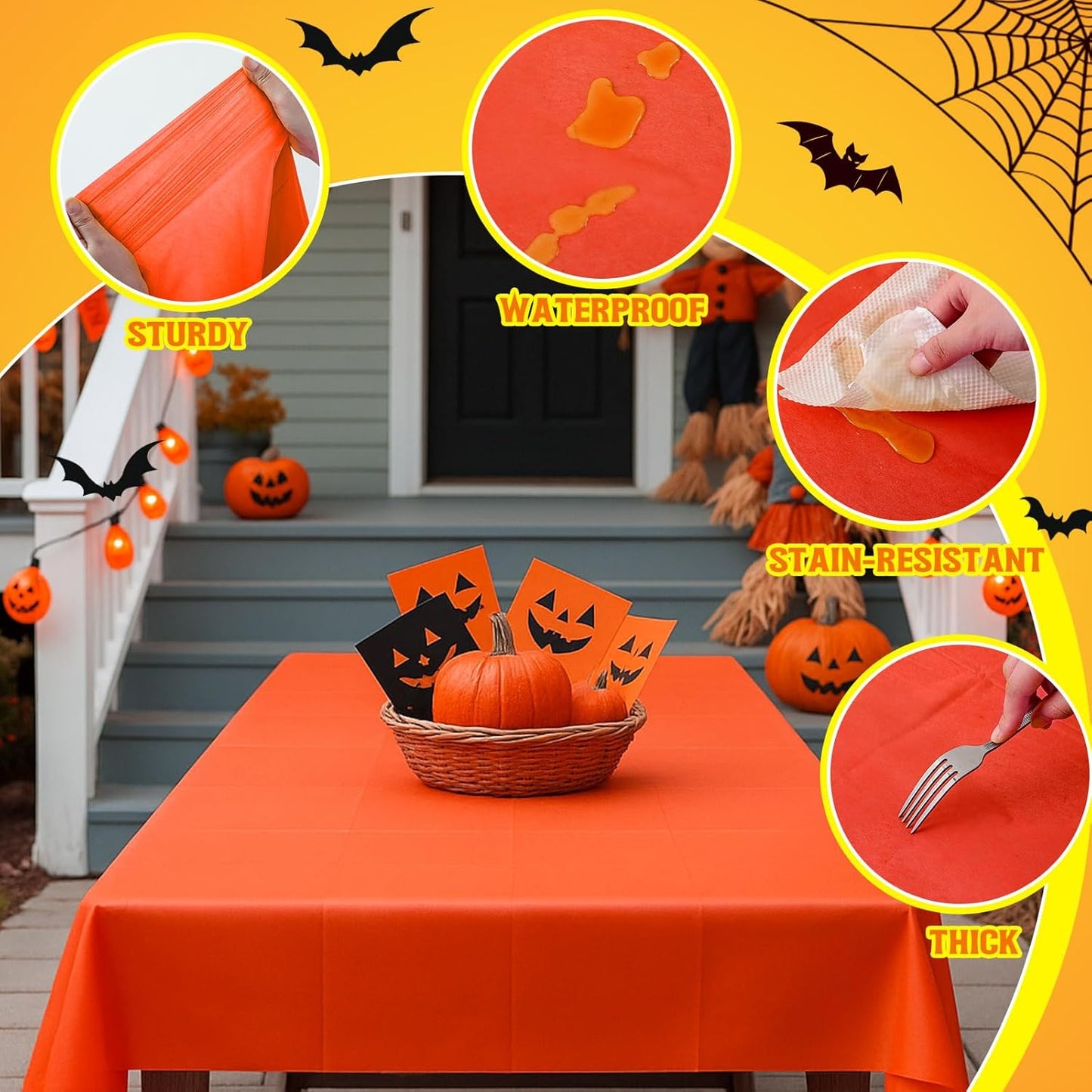 Tegeme 12 Pack Plastic Halloween Tablecloths 54×108 Inch Black Orange Pink Green Rectangle Table Cloth Covers Waterproof for Halloween Neon Party Decorations Birthday Party Supplies