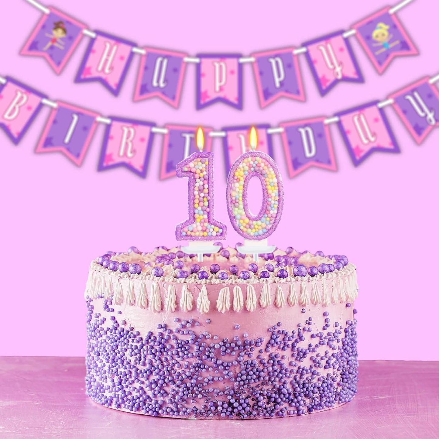 Purple Birthday Candles - Number 10 Candle, Colorful Macaron Candles, 10 Birthday Decorations for Girls, Purple Cake Decorations, Theme Party Supplies