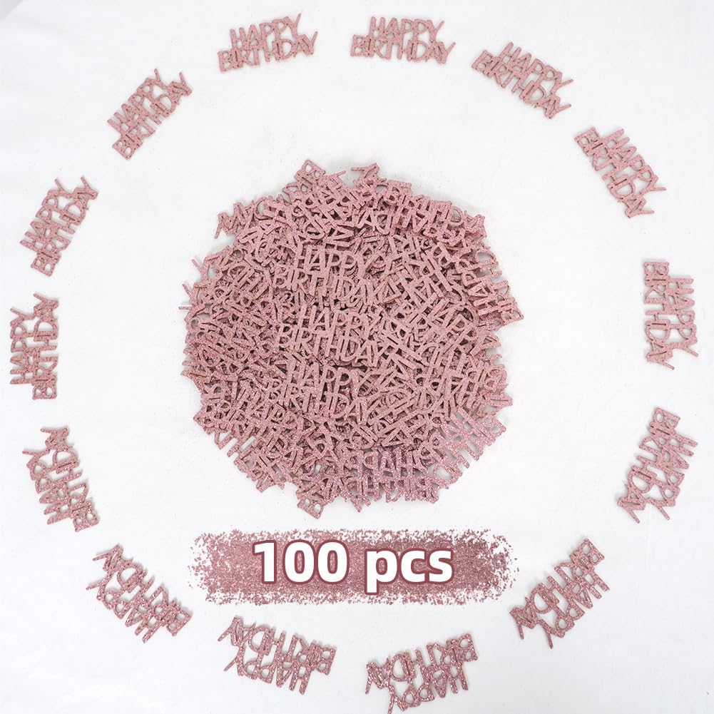 Glitter Rose Gold Happy Birthday Confetti, Birthday Party Table Decorations, Rose Gold Paper Confetti, Sprinkling Table Scatter for Women Girls Party Supplies