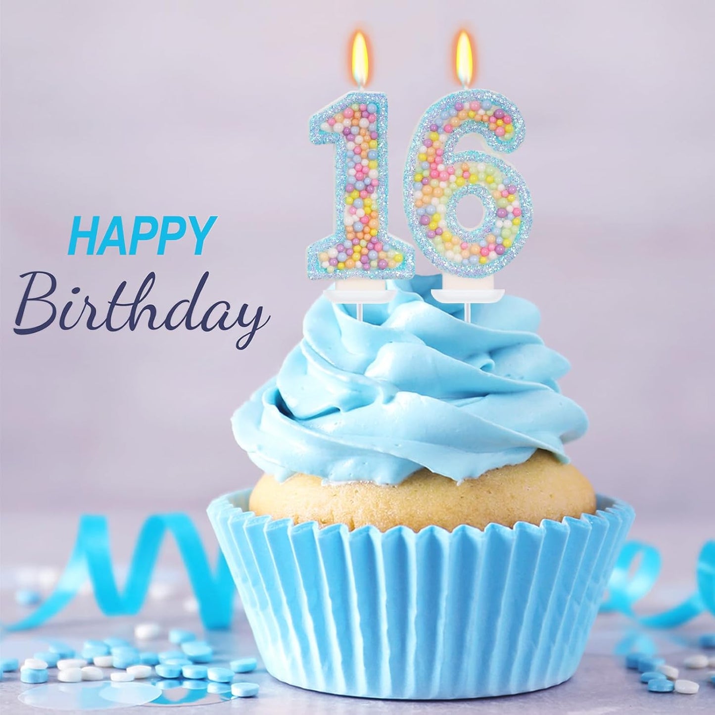 Blue Birthday Candles - Number 16 Candle, Colorful Macaron Candles, 16 Birthday Decorations for Girls Boys, Cake Decorations, Theme Party Supplies (Blue)