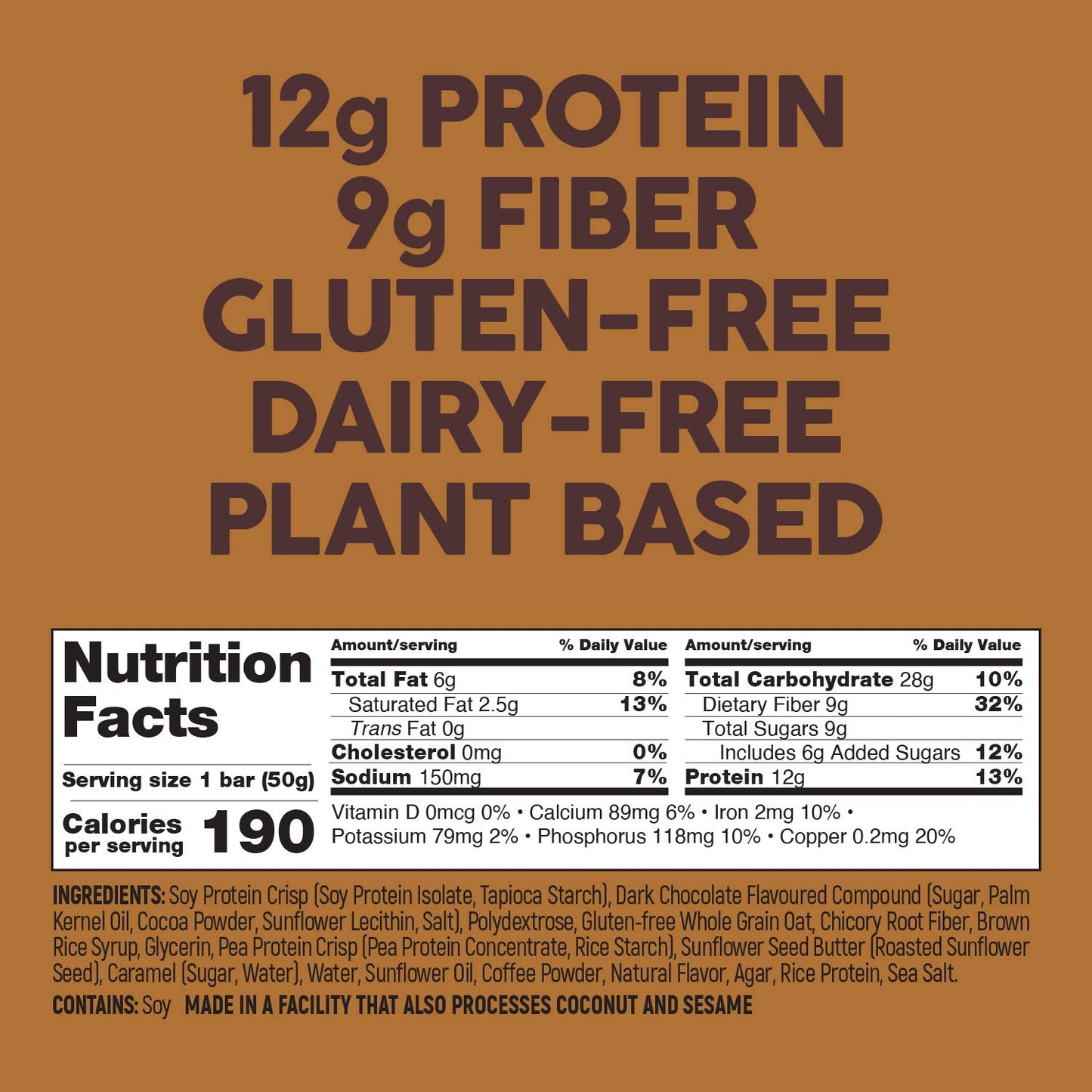 No Nuts! 100% Nut Free Dairy Free Vegan Protein Bars, Chocolate Caramel Mocha 12-Pack, Organic, Kosher, Egg-Free, Non-Gmo & Dairy-Free Protein Bars