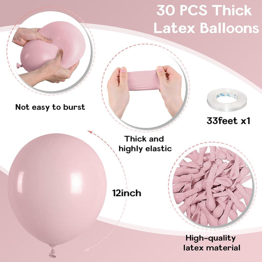 Pink Balloons, 12 Inch 30 Pcs Boho Blush Pink Party Balloon Dusty Rose Nude Pink Balloons Retro Vintage Pink Latex Helium Balloons for Girls Baby Shower Anniversary Wedding Birthday Party Decor