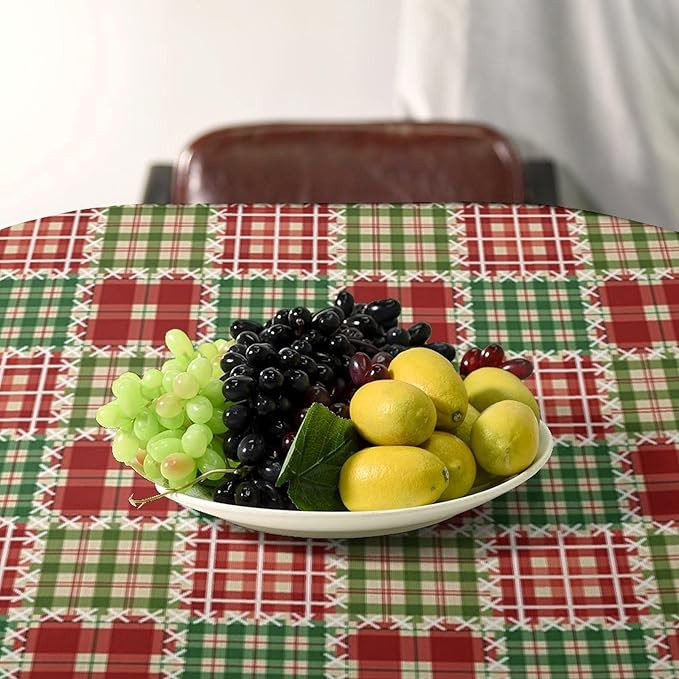 YCness Patchwork Geometric Grids Tablecloth, Christmas Seasonal Colorful Red Green Table Cover for Dinner Birthday Holiday Party Kitchen Colorful Red White Table Decor 60x90 Inch Rectangle