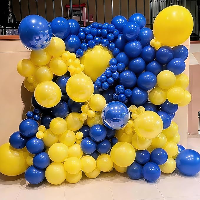 YMSZ Blue and Yellow Balloons Arch Kit, 134pcs Royal Blue and Yellow Balloons for Birthday, Graduation, Baby Shower Party Decorations