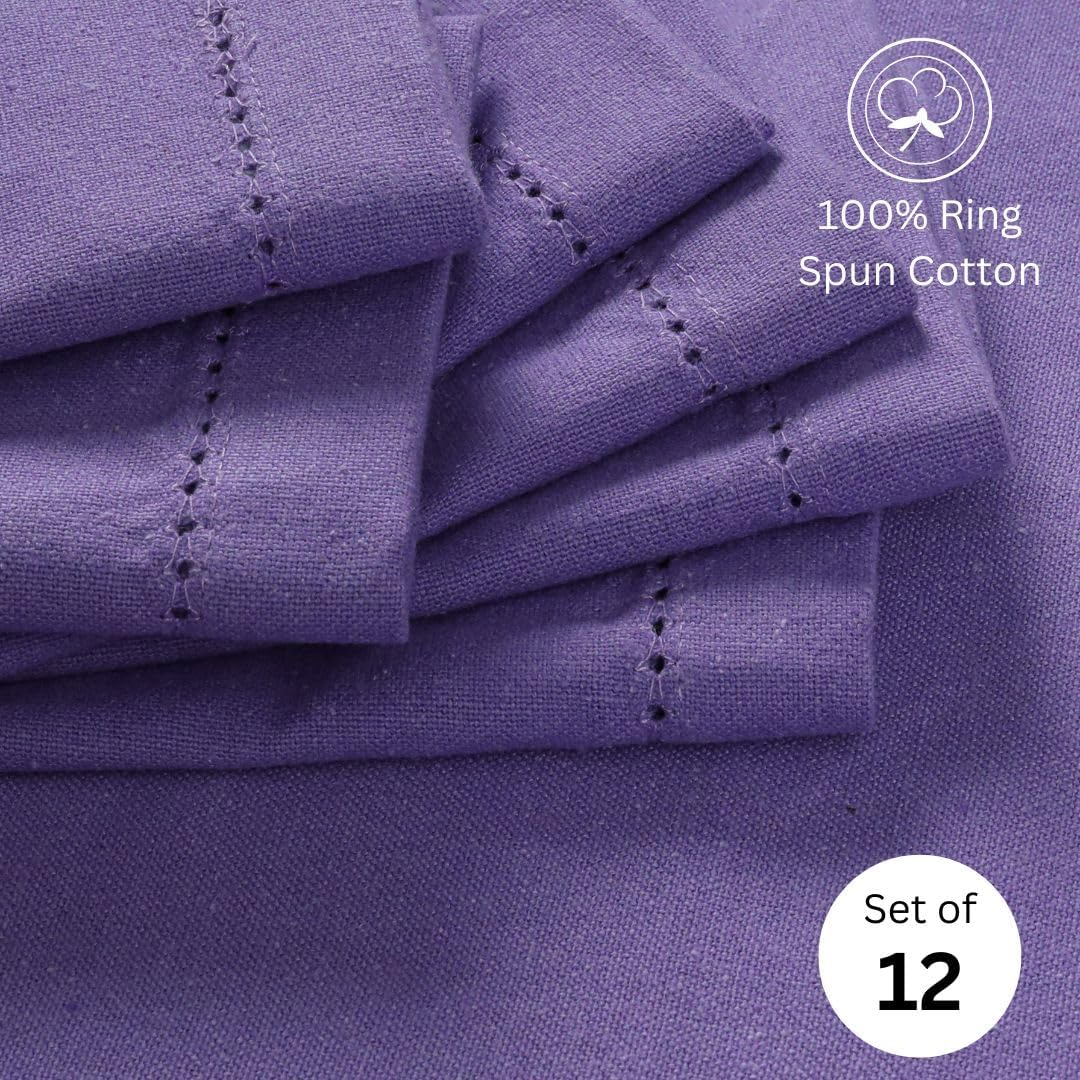 Hemstitch Dinner Napkins 100% Cotton Set of 12 - for Dining Weddings Parties Holidays Easter Everyday Use - Soft Durable Washable Table Napkins - 18x18 Inch Cloth Napkins Lavender/Purple