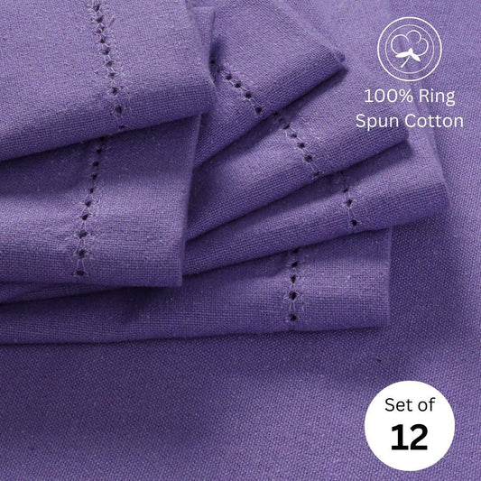 Hemstitch Dinner Napkins 100% Cotton Set of 12 - for Dining Weddings Parties Holidays Easter Everyday Use - Soft Durable Washable Table Napkins - 18x18 Inch Cloth Napkins Lavender/Purple