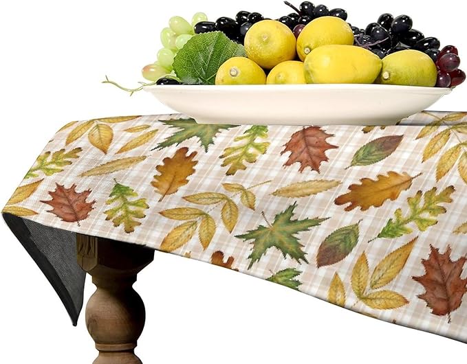 YCness Autumn Maple Leaves Tablecloth, Thanksgiving Autumn Harvest Watercolor Ginkgo Biloba Abstract Geometry Leaves Table Cover for Party Picnic Dinner Decor 60x110 Inch Rectangle