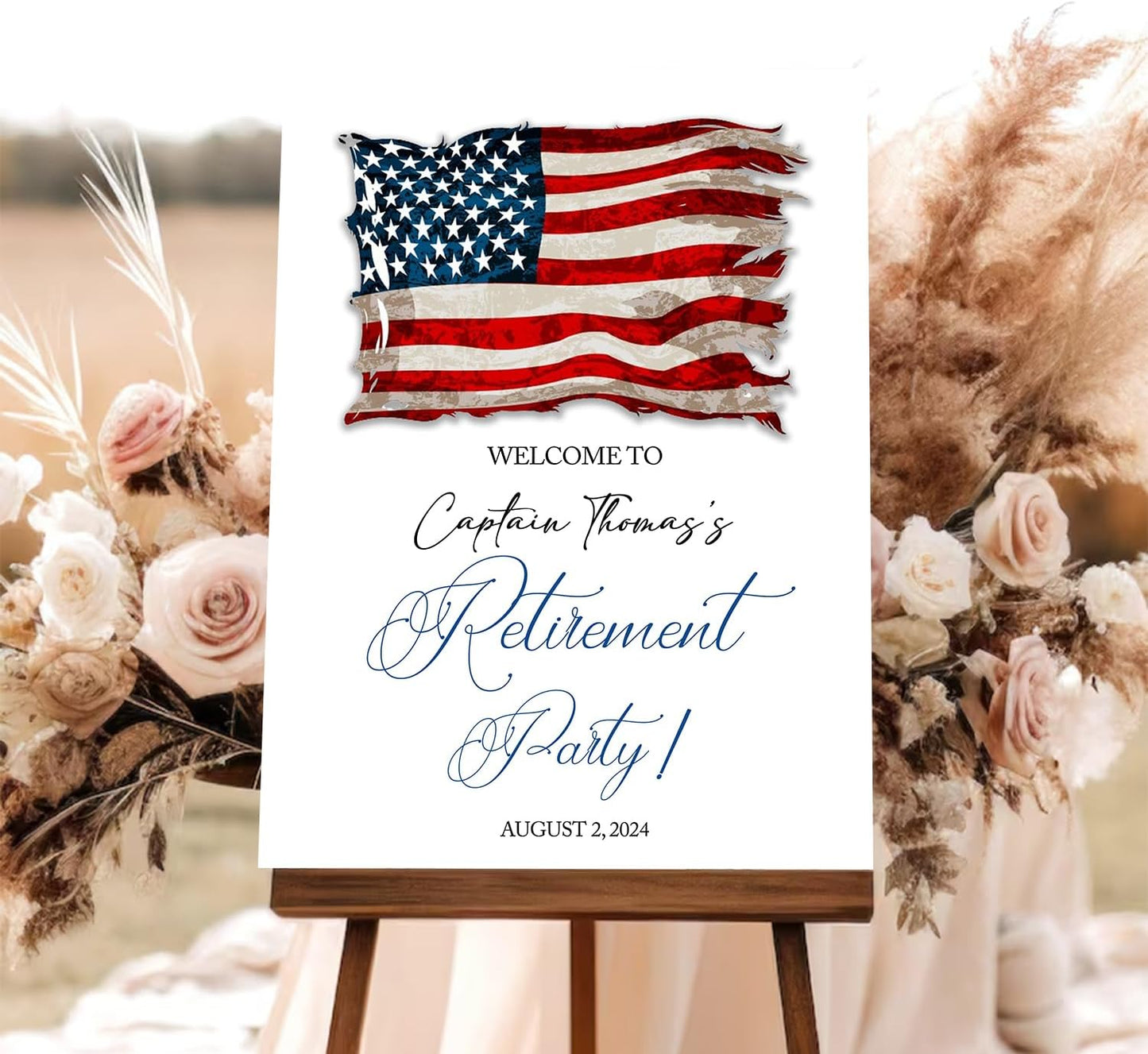 Army Retirement Party Welcome Sign, Patriotic Military Theme, PVC Material, 12x18 Inches, Full Size, Free Standing