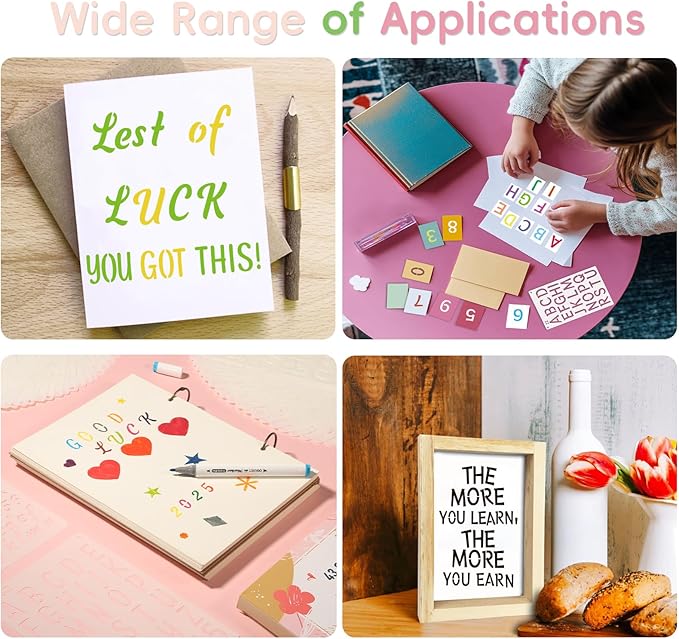 Patemby 1/2, 3/4, 1, 5/4 Inch Small Letter Stencils for Painting, 43 Pack Crafts Reusable Plastic Letter Templates 6 Different Font with Tiny Number & Alphabet Stencil for DIY Crafts Art Projects