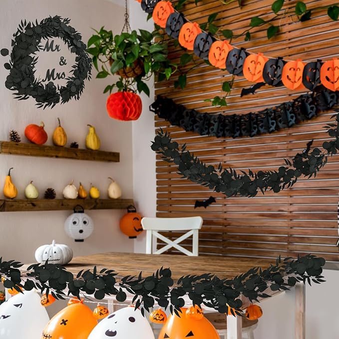Greentime 1 Pack Eucalyptus Garland 6.5 Feet Artificial Black Leaf Garland for Thanksgiving Day Fireplace Table Runner DIY Wall Decor