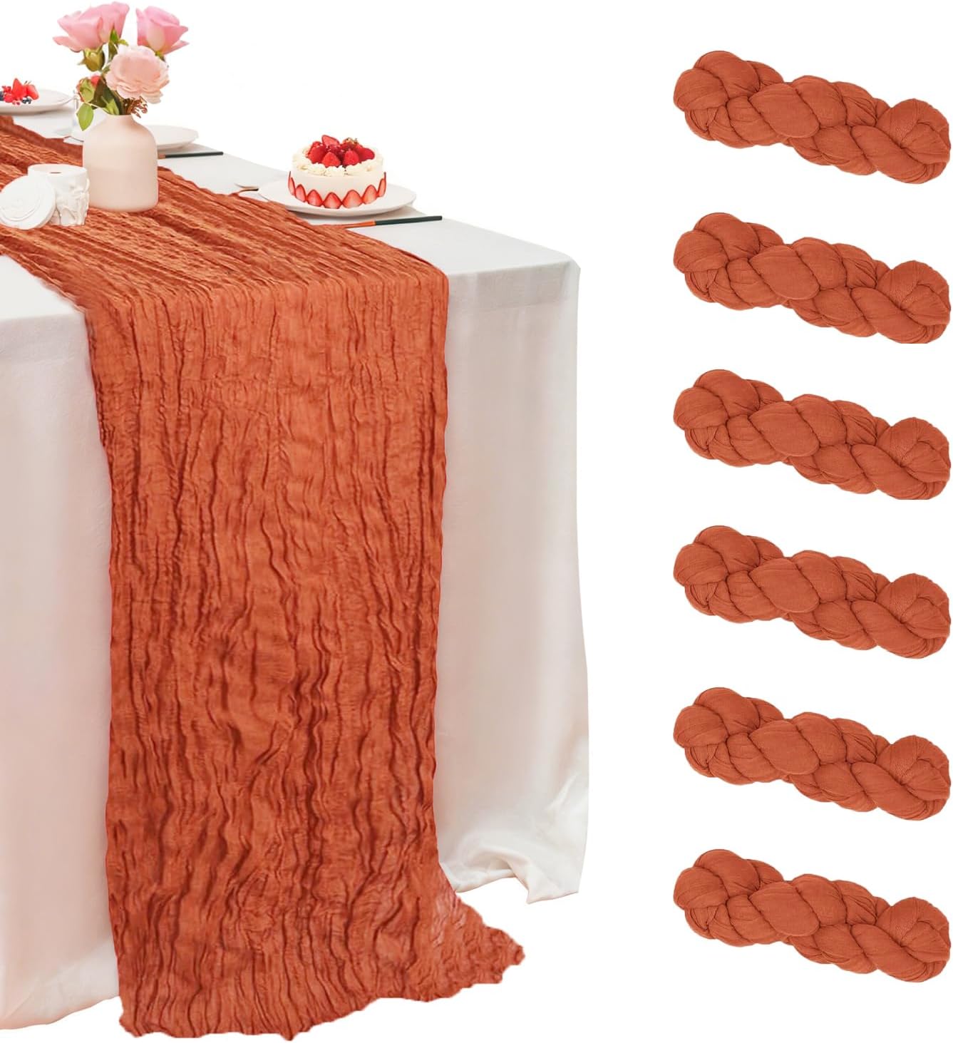 6 Pack Terracotta Cheesecloth Table Runner, 120 Inch Boho Gauze Table Runner Long Sheer Fabric for Wedding Baby Shower Birthday Party Centerpiece Decoration