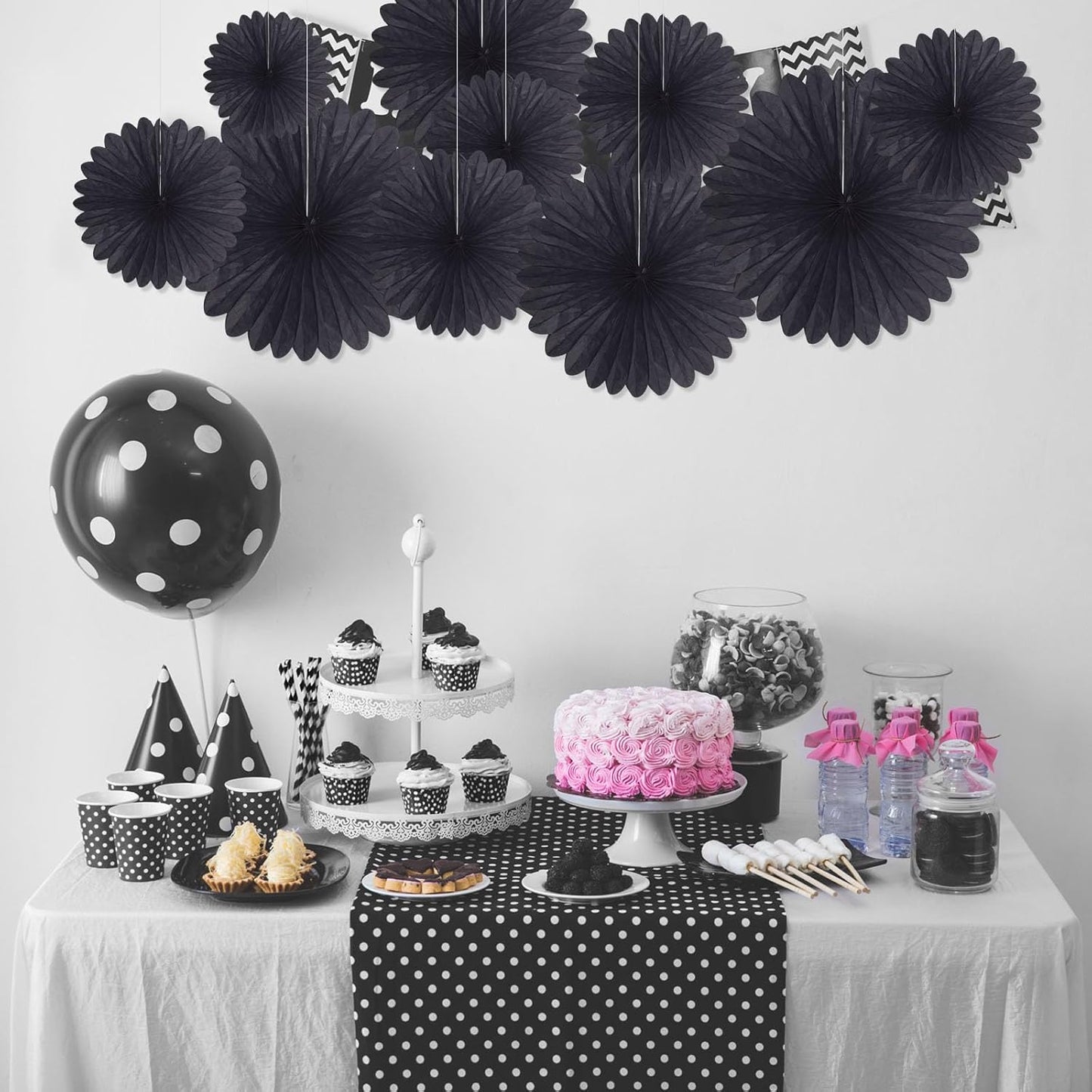 20 Pcs Black Hanging Paper Fan, Hanging Honeycomb Round Paper Fans for Weddings, Birthdays, Easter, Baby Showers, Classroom, Events Ceiling Party Supplies Decorations