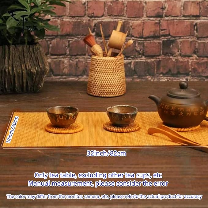 Carbonized Bamboo Matchstick Natural Table Runner, Natural Bamboo Tablemat, Home Décor, 12 x 32 Inch Anti-Slip Vintage Coffee/Tea Mats, 1 Pcs