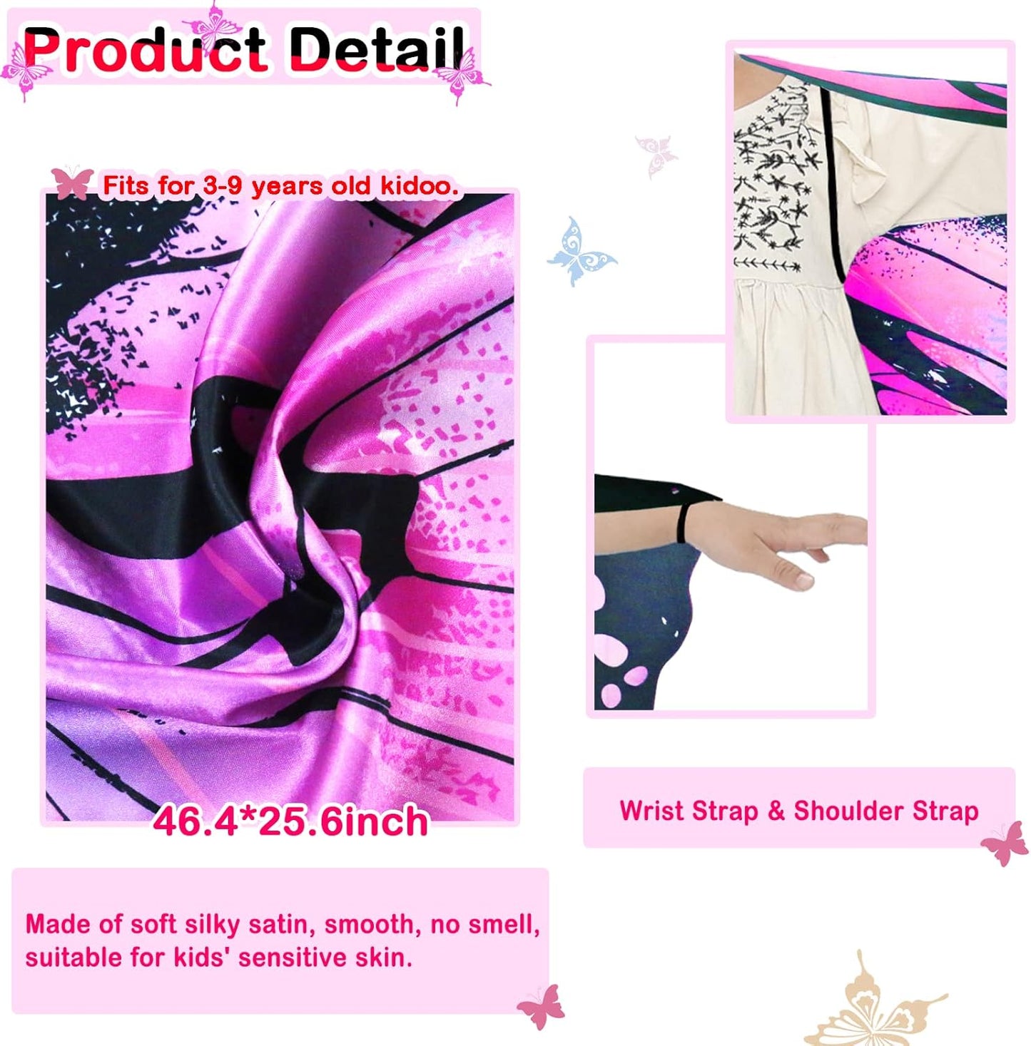 Kids Butterfly-Wings Costume for Girls Fairy-Wings Toddler-Dress-Up Headband-Mask Butterfly Toys Party Favors Gifts