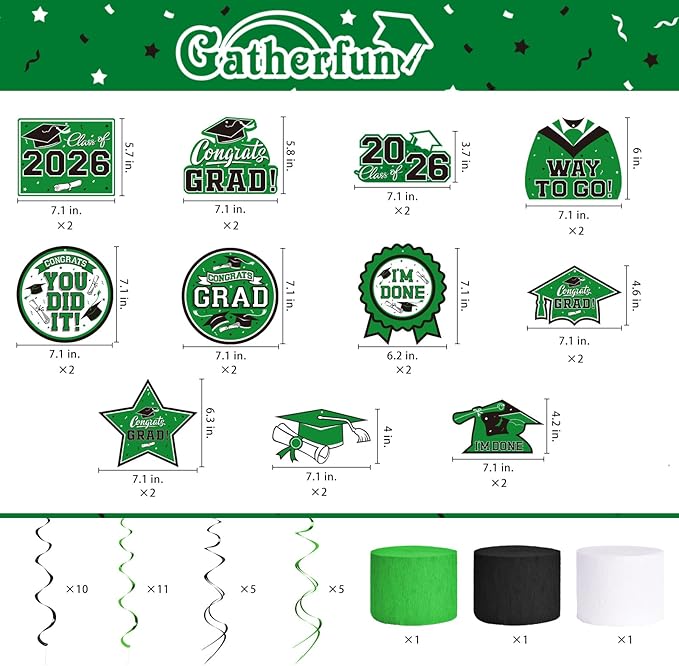 Green Themed 2026 Graduation Decorations Set - Congrats Grad Banner, Class of 2026 Backdrop, Balloons & Streamers Kit - Complete Party Supplies for High School & College Celebrations
