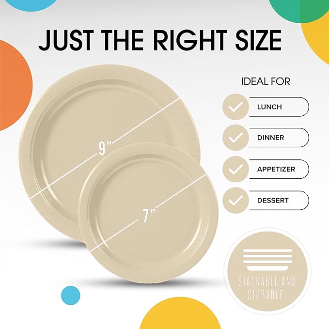 Exquisite Ivory Paper Plates Disposable Heavy Duty 100 Pcs - 50-7" & 50-9" Ivory Disposable Plates For Party Heavy Duty Paper Plate 350 GSM Birthday Party Supplies Plate Set