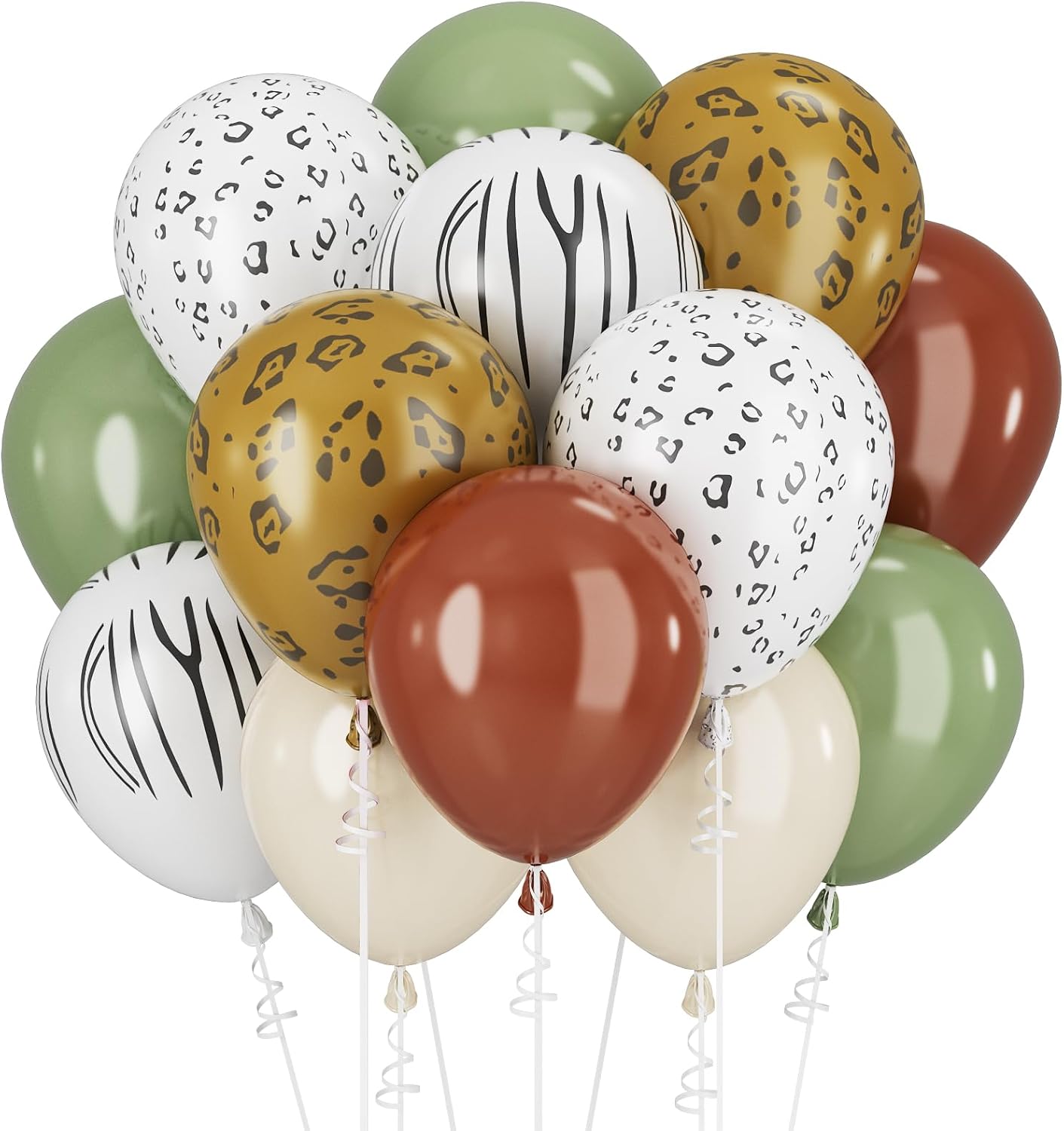 Sage Green Beige Balloons Coffee Brown Geen White Balloons for Jungle Safari Party Lion Birthday Decorations 12INCH Green White Brown Helium Latex Balloon for Arch Forest Animal Wild One Decor