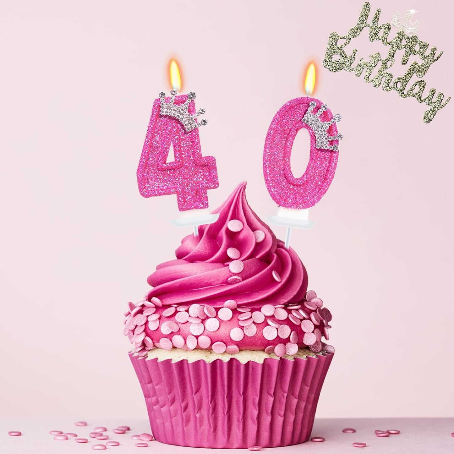 Birthday Candle for Cake, Crown Rose Number Candles, 2.76 inch Number Happy Birthday Candle, Cake Topper Decoration for Birthday Party (Number 40)