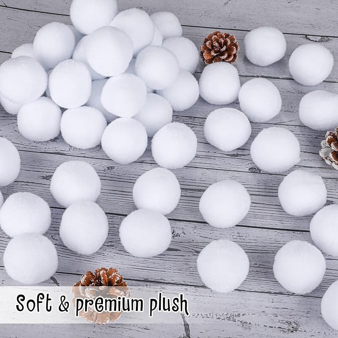 Elcoho 200 Pieces 2 Inch Artificial Snow Toy Ball Set with Bucket for Storage Kids Snow Fight Ball Realistic Snow White Plush Toss Ball for Kids Toss Game Winter Snow Fight Indoor Outdoor Xmas Decor