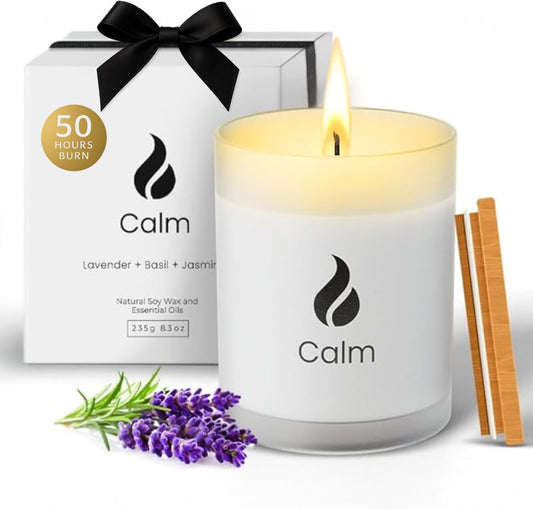 Natur IX Cleansing Scented Candles for Home | Sage & Palo Santo | Natural Non Toxic Soy Candles with Essential Oils | 50 H Long Burning | (Calm | Lavender, Basil & Jasmine)