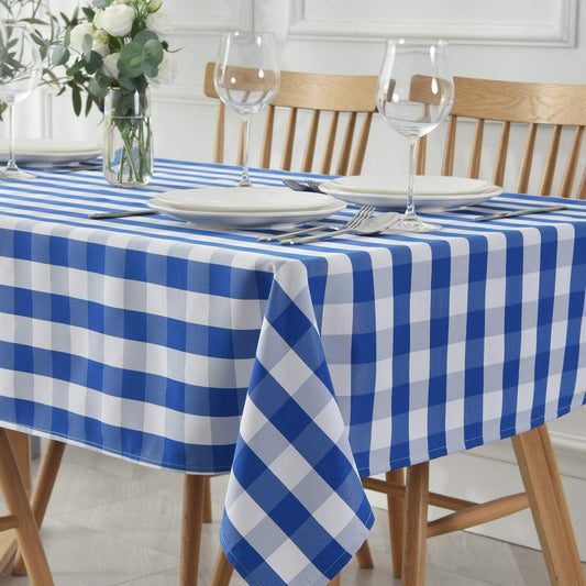 maxmill Checkered Square Tablecloth Waterproof Spillproof Wrinkle Resistant Heavy Weight Soft Gingham Table Cloth for Picnic Dinner and Party Washable Polyester Fabric, 60 x 60 Inch Blue and White