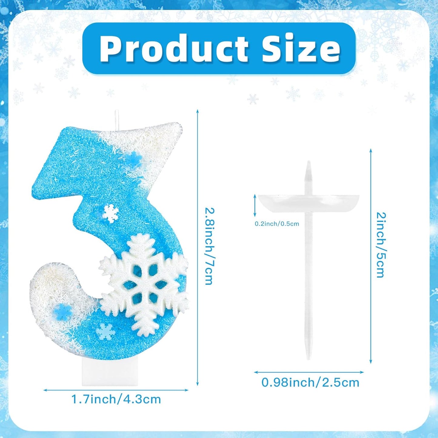 Frozen Birthday Party Decorations, Number 3 Birthday Candle, Frozen Birthday Party Favors, Happy Birthday Candle for Cake, Blue Snowflake Cake Topper Decoration for 3rd 3 Year Old Party Favor Supplies
