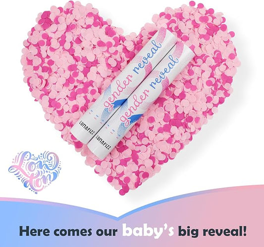Gender Reveal Confetti Cannon - Confetti Poppers - Pink, 2 Pack - Baby Girl Gender Reveal Party Poppers - Pink Paper Baby Party Supplies Pop Gun