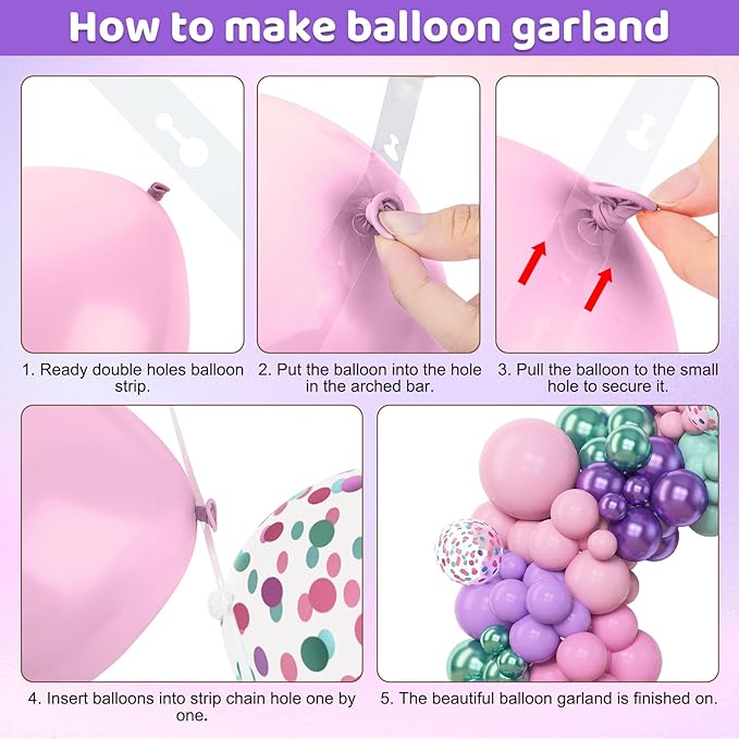 Amandir 153pcs Mermaid Balloon Garland Arch Kit, Different Sizes 18 12 10 5 inch Purple Pink Green Latex Metallic Confetti Balloons for Girl Ocean Themed Party Decorations