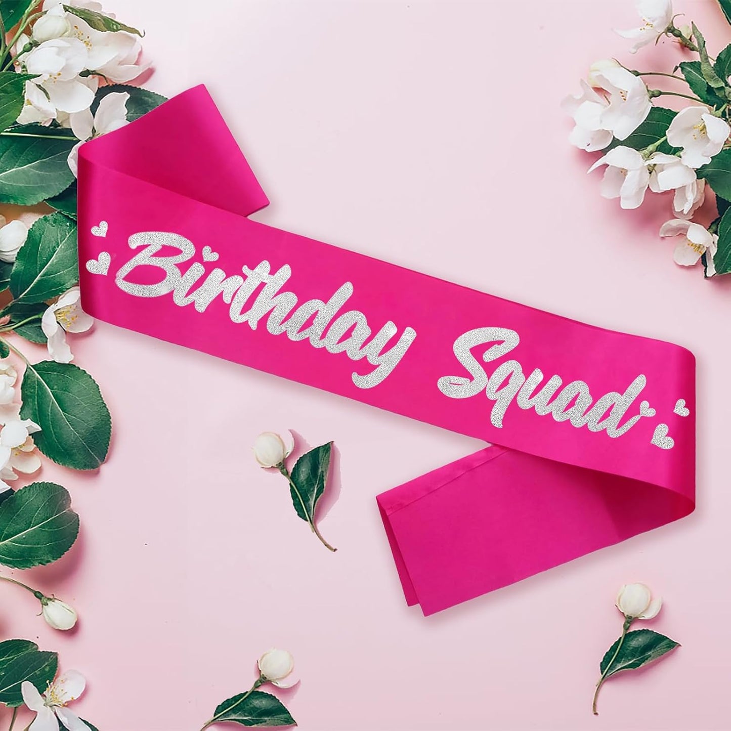 6 Pieces Birthday Squad Sash Set Hot Pink with Silver Glitter Lettering Birthday Sash for Women Funny Party Favors Decorations for Sweet 16 18th 21st 25th 30th 40th 50th or Other Bday