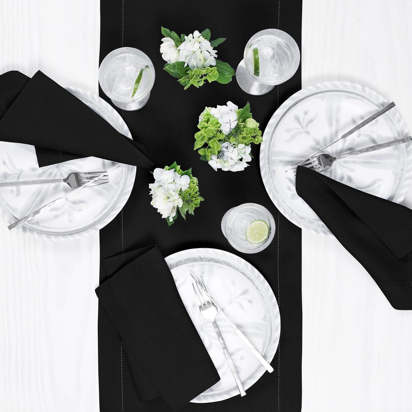 Solino Home Linen Black Table Runner 48 Inches - Classic Hemstitch, 100% Pure Linen Coffee Table Runner 14 x 48 Inch Ideal for Dresser Tables - Fall, Autumn, Halloween, Thanksgiving, Holiday