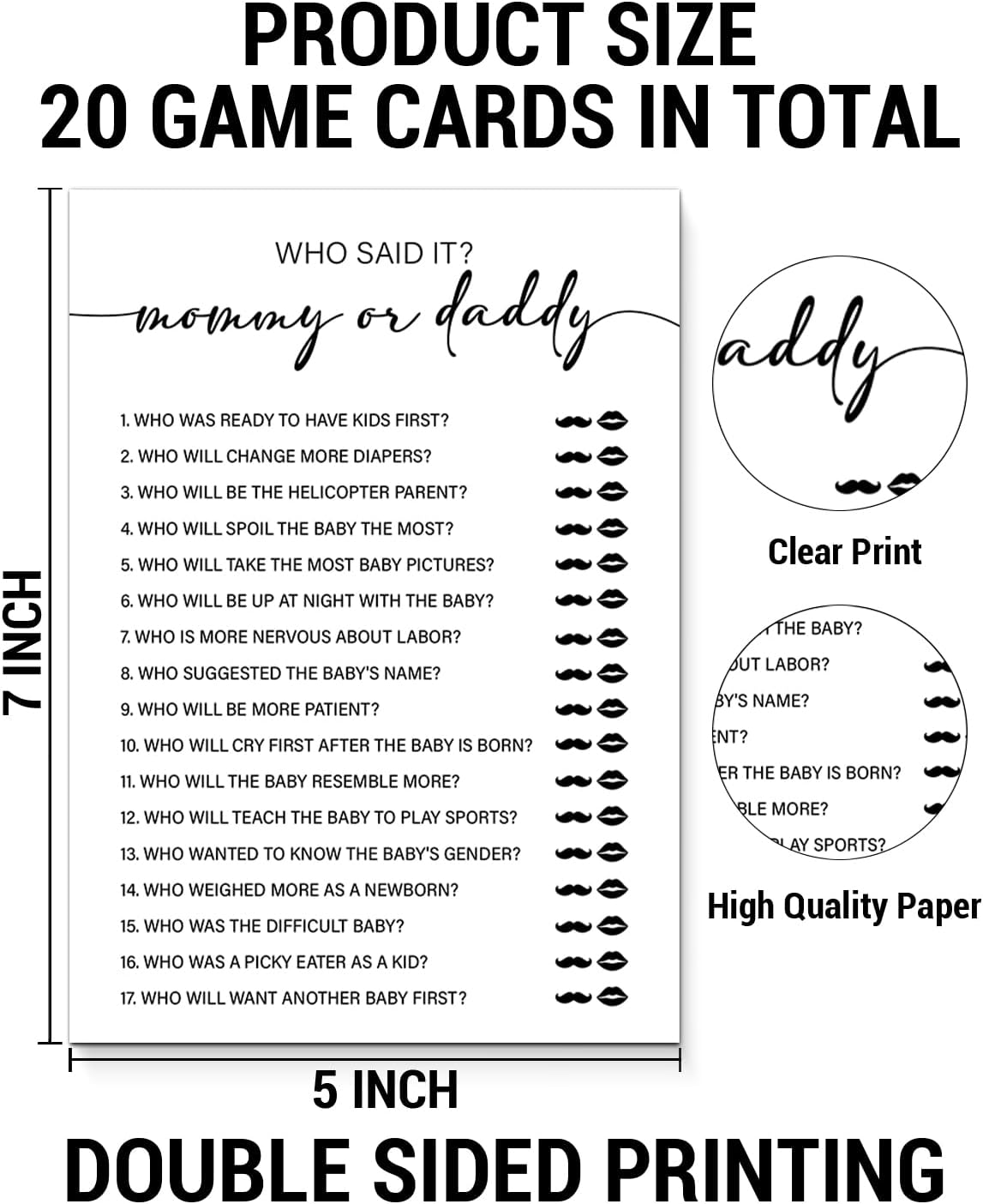 Mommy or Daddy Baby Shower Games, 20 Minimalist Guess Who Game Cards, Fun Baby Shower Activities, Gender Neutral Boy or Girl
