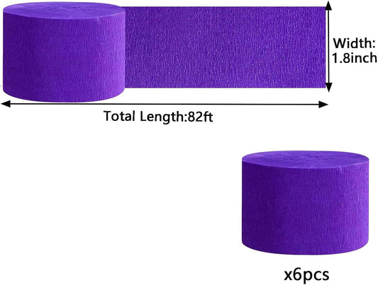 We Moment Purple Crepe Paper Streamers Party Streamer 1.8 Inch Widening 6 Rolls,Purple Party Streamer 82 feet per roll for Birthday Wedding Party Decorations