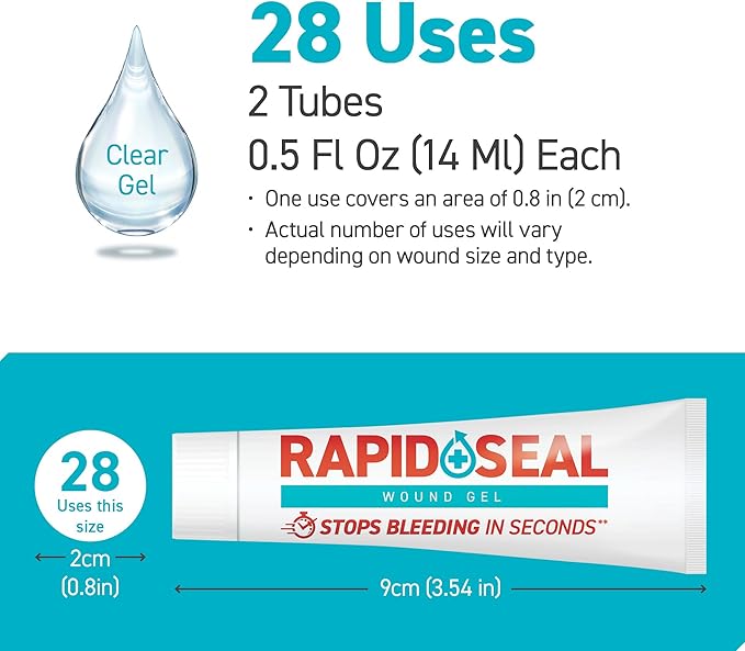 Wound Gel (2 Tubes) | Stops Bleeding in Seconds | Ideal for Cuts, Scrapes and Razor Nicks for Emergency First Aid Supplies