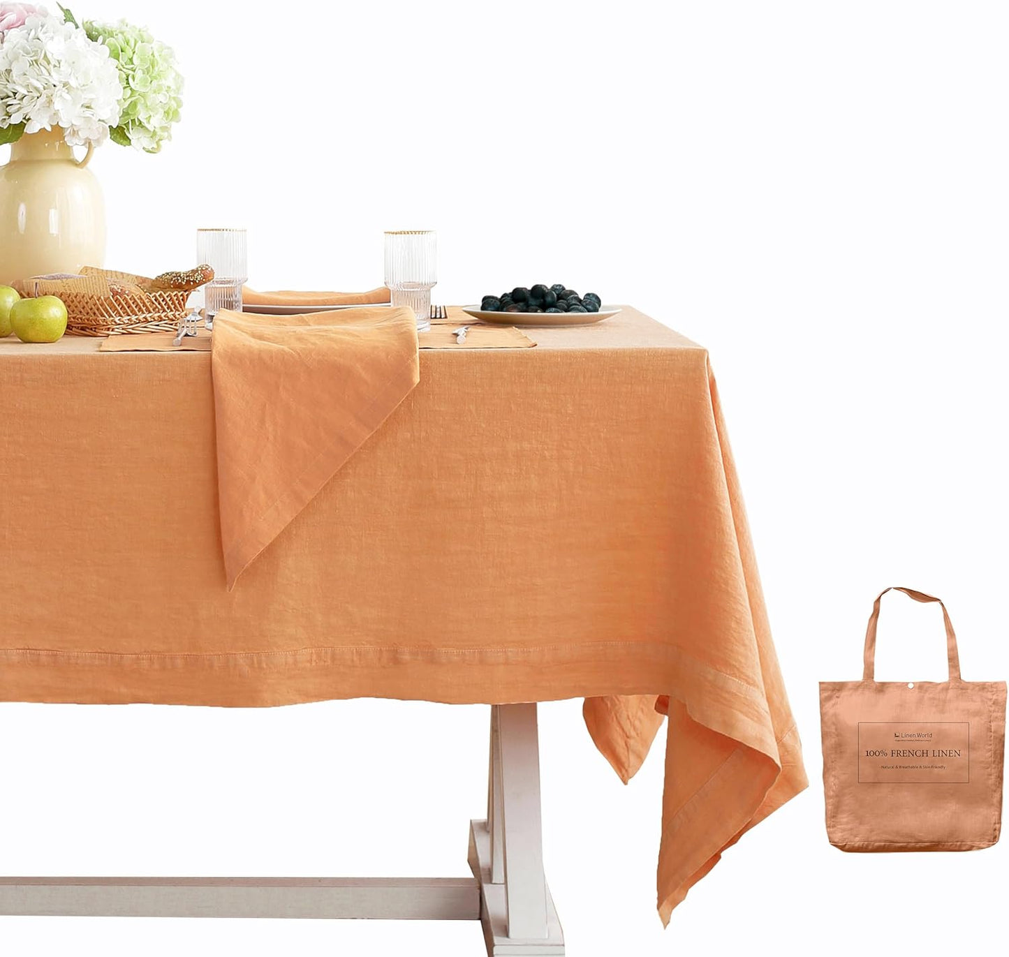 Linen World Vintage Tablecloths 55x55 Inch,100% French Linen Tablecloth,Classic Vintage Washed Table Cloths for Kitchen,Outdoor,Weddings,Decorative Thanksgiving Christmas,Pale Peach