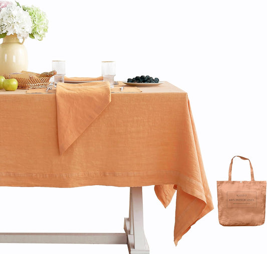 Linen World Vintage Tablecloths 60x108 Inch,100% French Linen Tablecloth,Classic Vintage Washed Table Cloths for Kitchen,Outdoor,Weddings,Decorative Thanksgiving Christmas,Pale Peach