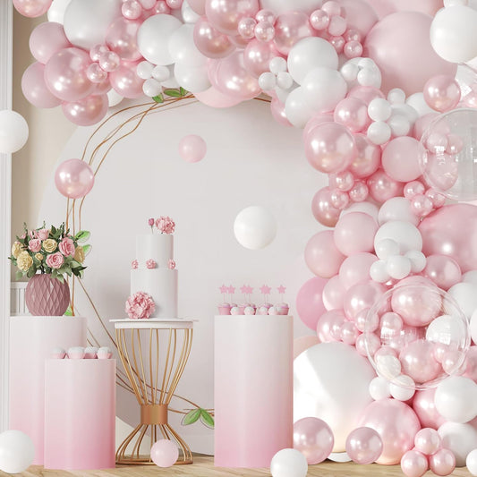 Pink Balloon Arch Kit 108Pcs Double Stuffed Balloons Garland Including Pink Pearl White Macaron Pink Balloons Different Size for Wedding Birthday Baby Shower Bachelorette Party Decorations